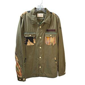 Vintage-Style Olive Green Jacket With Embroidered Palm Tree & "Sun Up" Design Mu